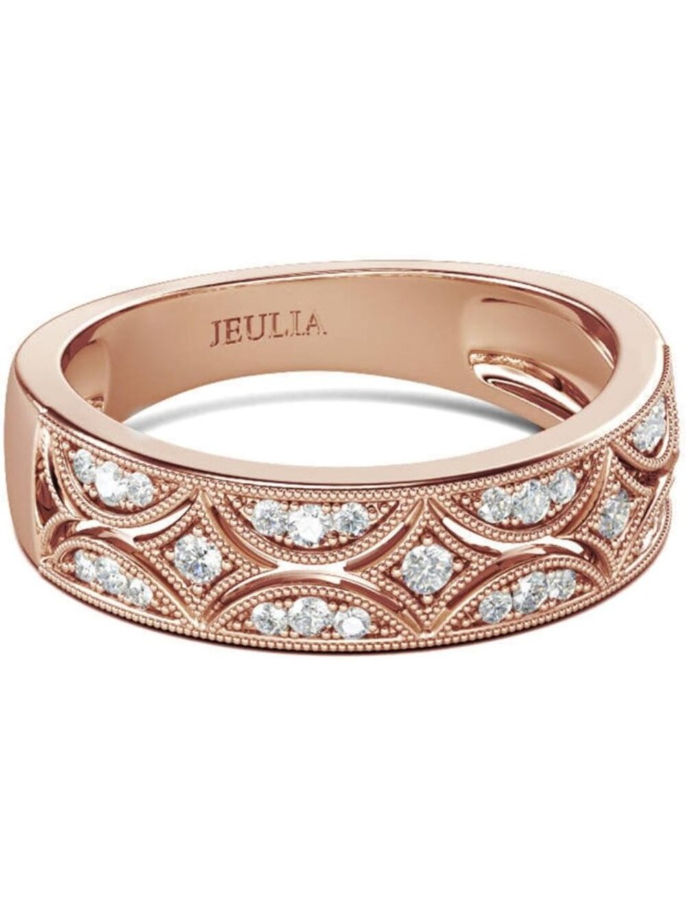 Elegant Women's Wide Eternity Ring - Milgrain Round Cut, 18k White Gold Plated